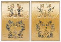A Rare Set of Six Chinese Imperial Yellow Embroidered Silk Panels — 19TH CENTURY