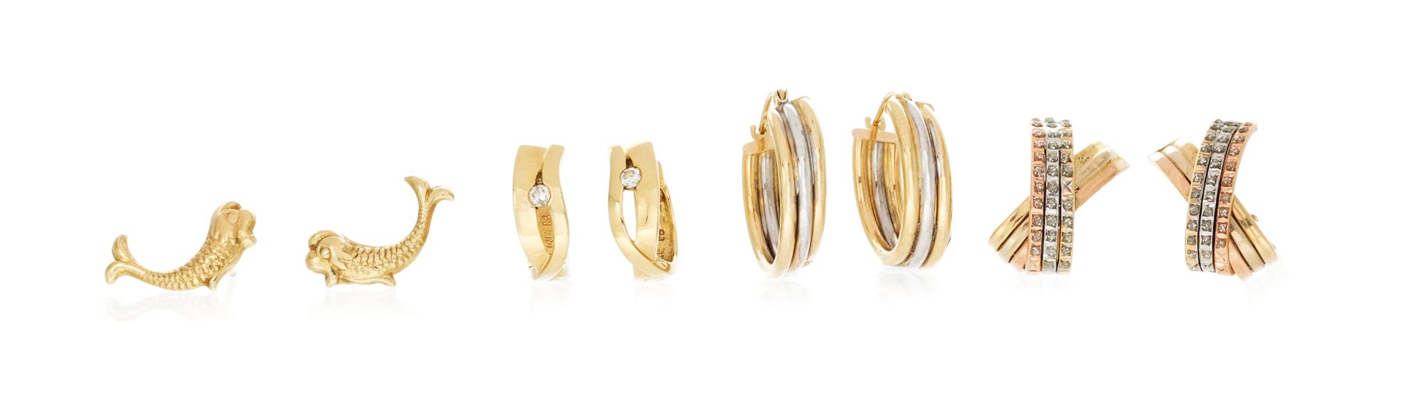 A Collection of Gold Earrings, 5.30 dwts.