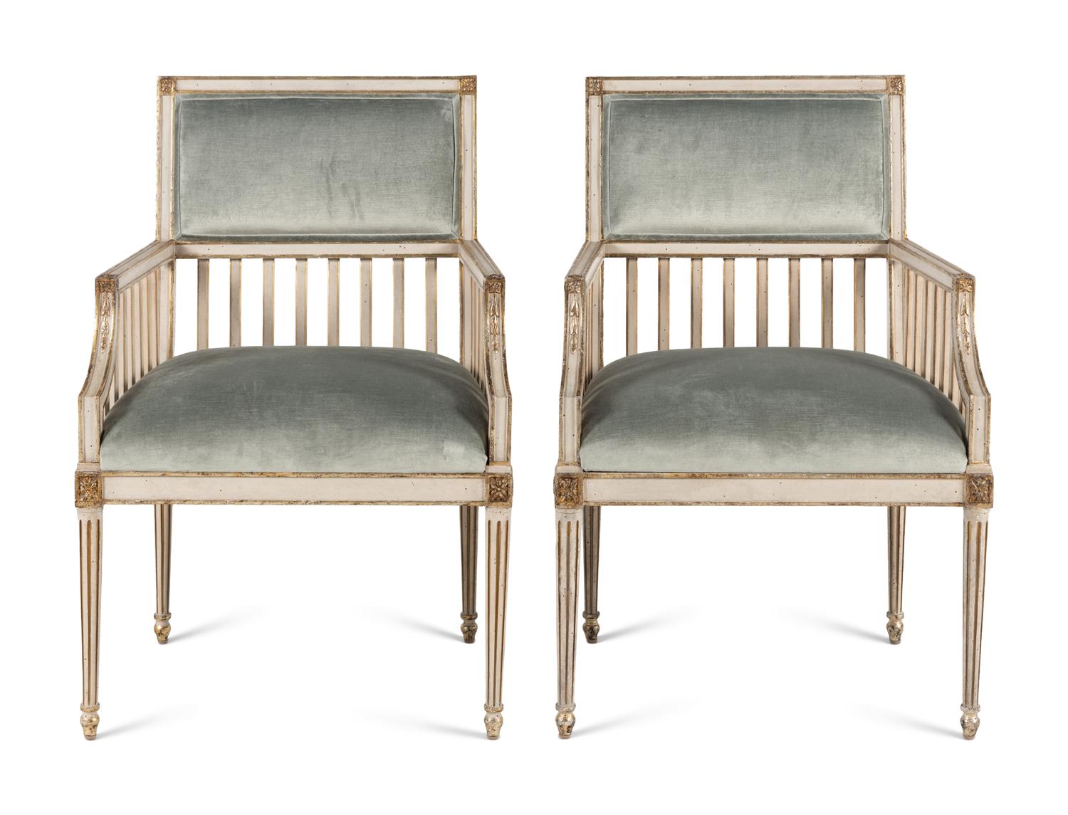 A Pair of Ebanista Florentina Painted and Parcel-Gilt Bergeres