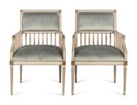 A Pair of Ebanista Florentina Painted and Parcel-Gilt Bergeres