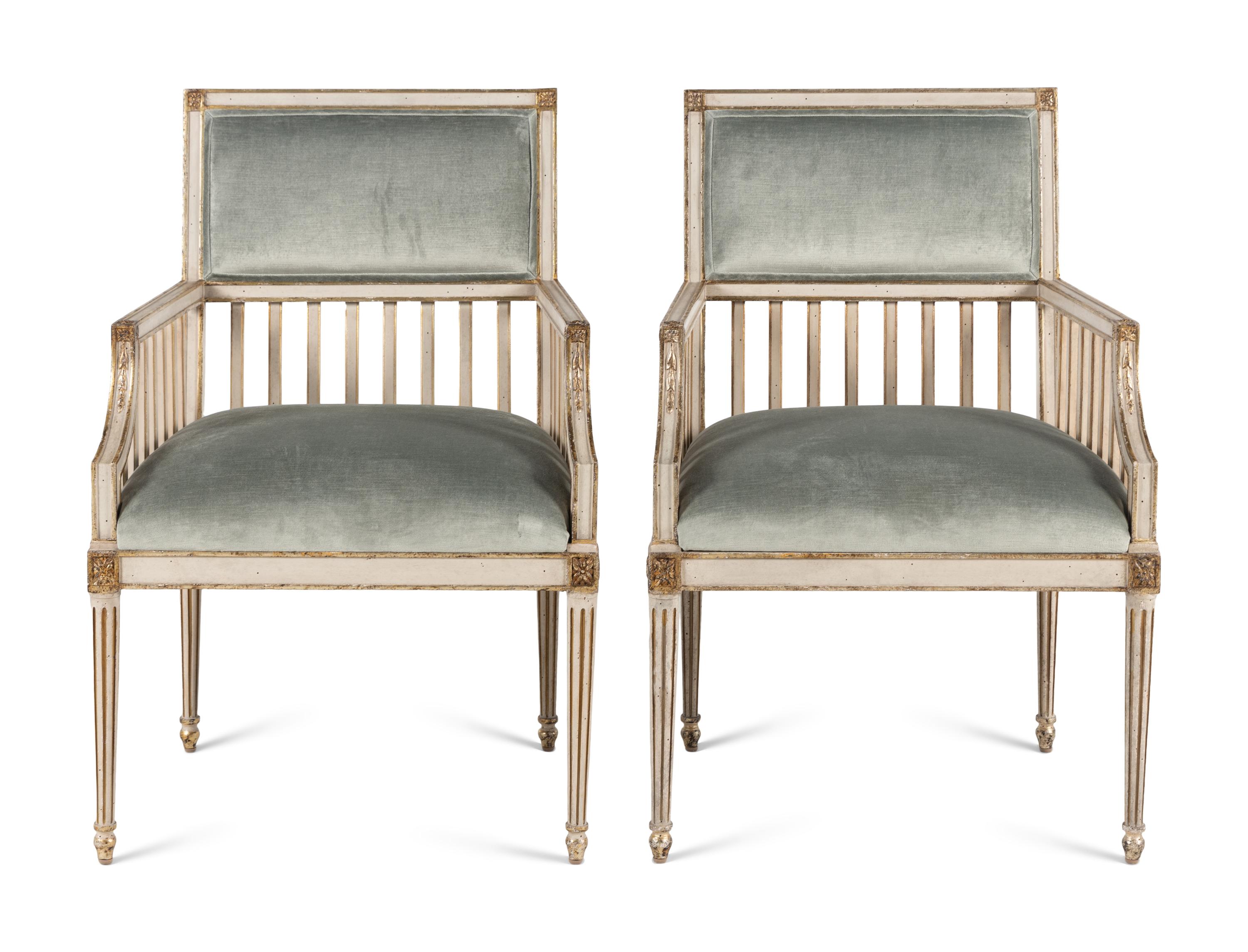 A Pair of Ebanista Florentina Painted and Parcel-Gilt Bergeres