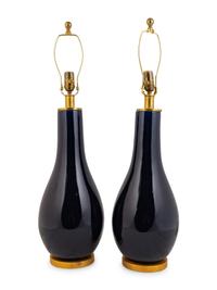 A Pair of Chinese Mirror Dark Blue-Glazed Porcelain Vases — 20TH CENTURY
