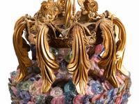 A Pair of Continental Gilt Bronze and Colored Glass Lanterns