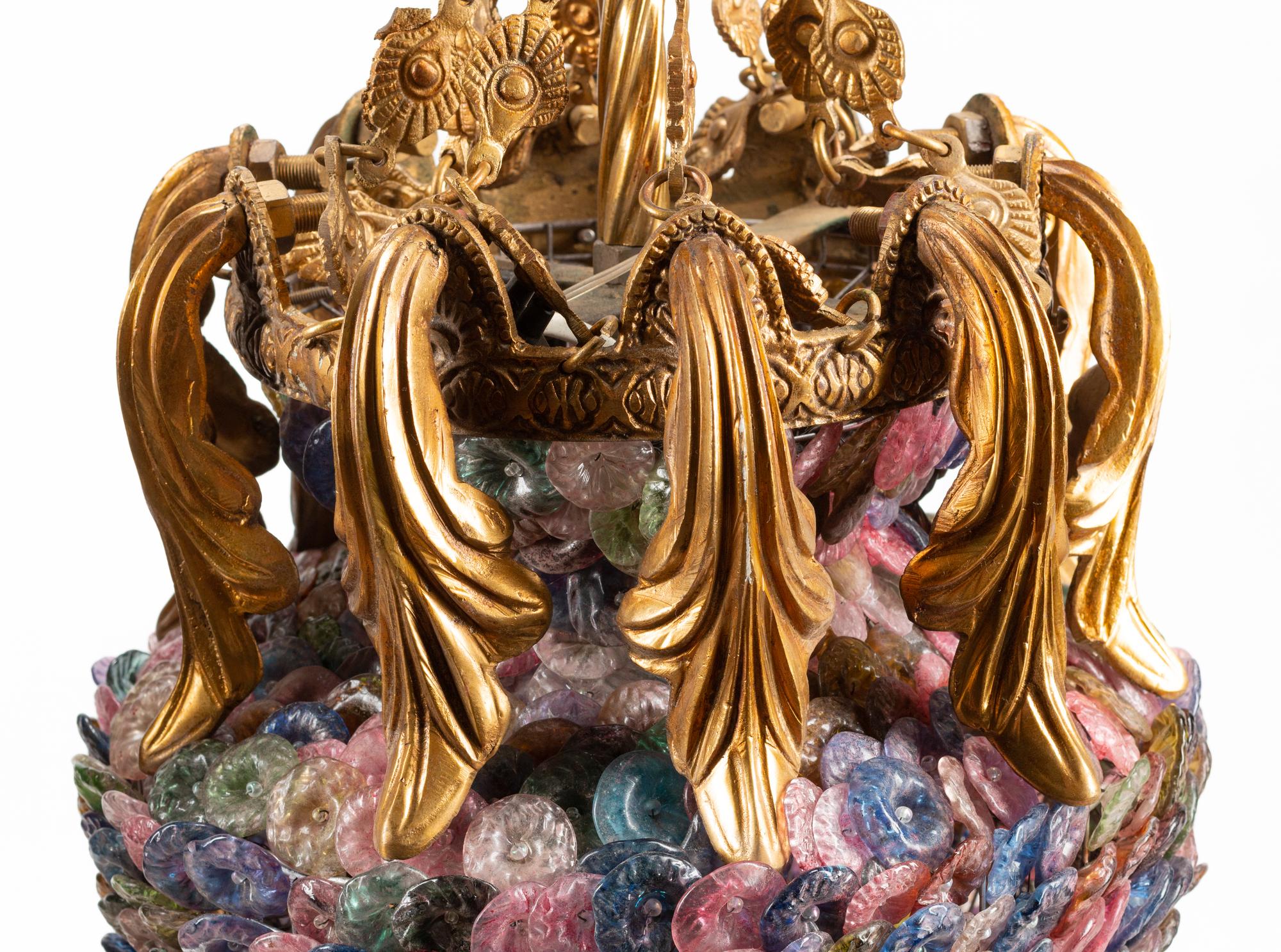 A Pair of Continental Gilt Bronze and Colored Glass Lanterns