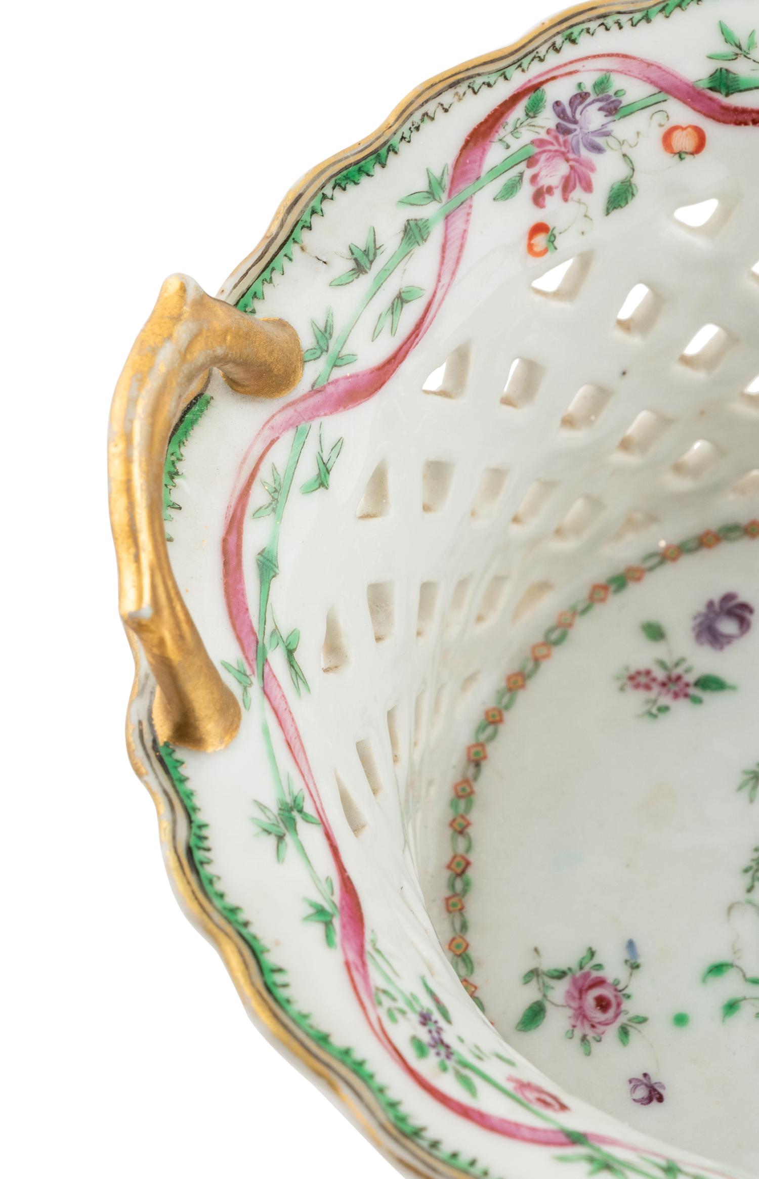 A Chinese Export Armorial Porcelain Reticulated Basket and Underplate