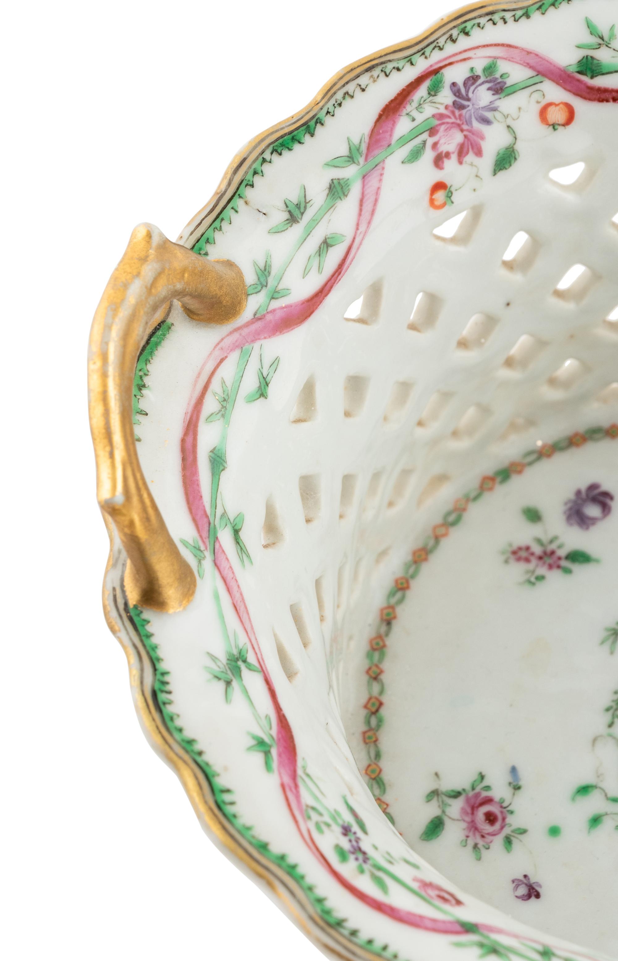 A Chinese Export Armorial Porcelain Reticulated Basket and Underplate
