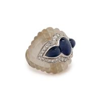 CARVED ROCK CRYSTAL, SAPPHIRE AND DIAMOND RING