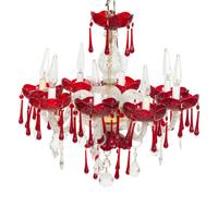 A Cased Glass Eight-Light Chandelier with Red Accents