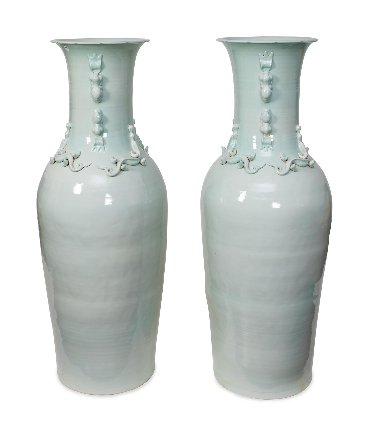 A Pair of Chinese Celadon Glazed Palace Vases — 20TH CENTURY