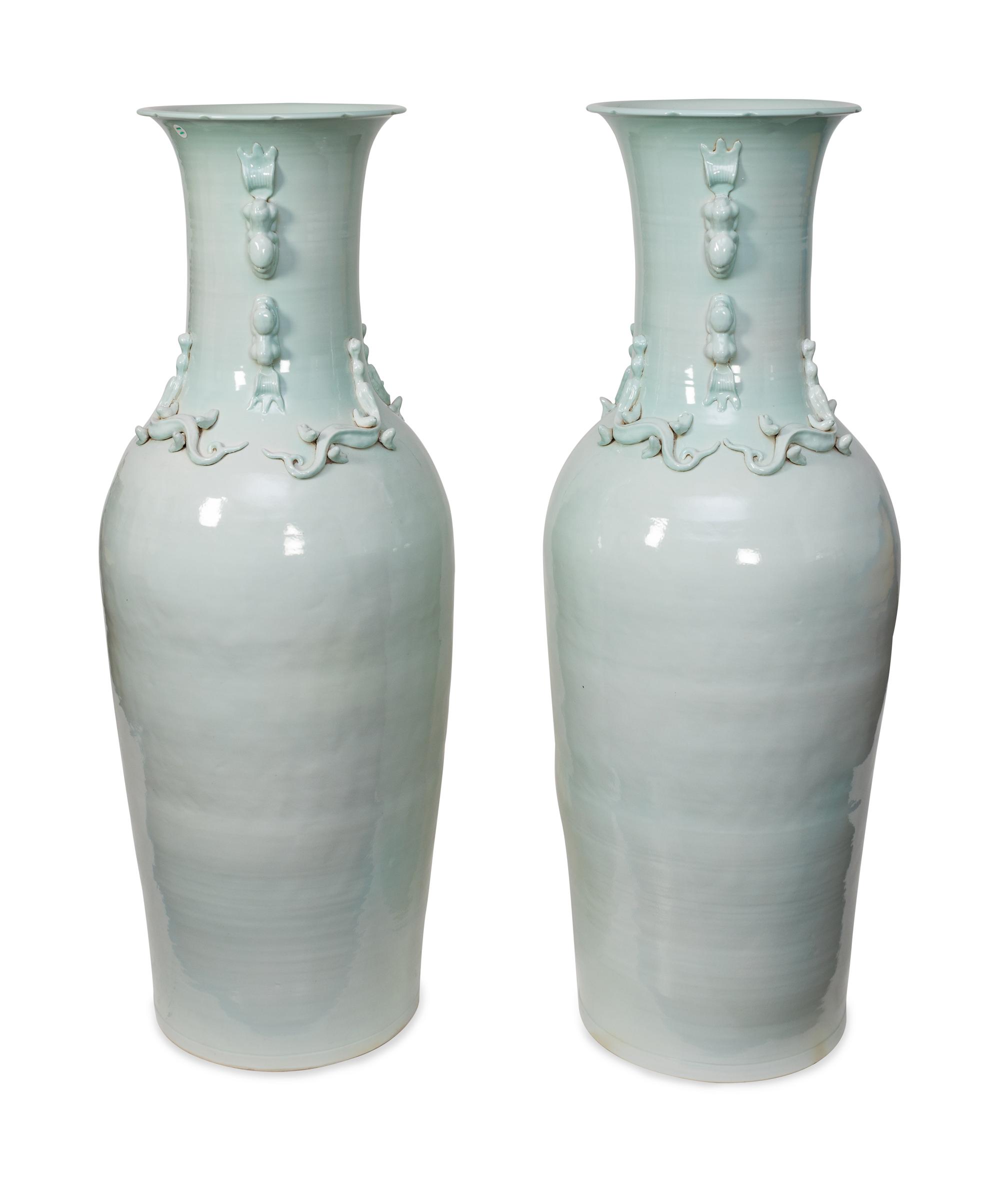 A Pair of Chinese Celadon Glazed Palace Vases — 20TH CENTURY