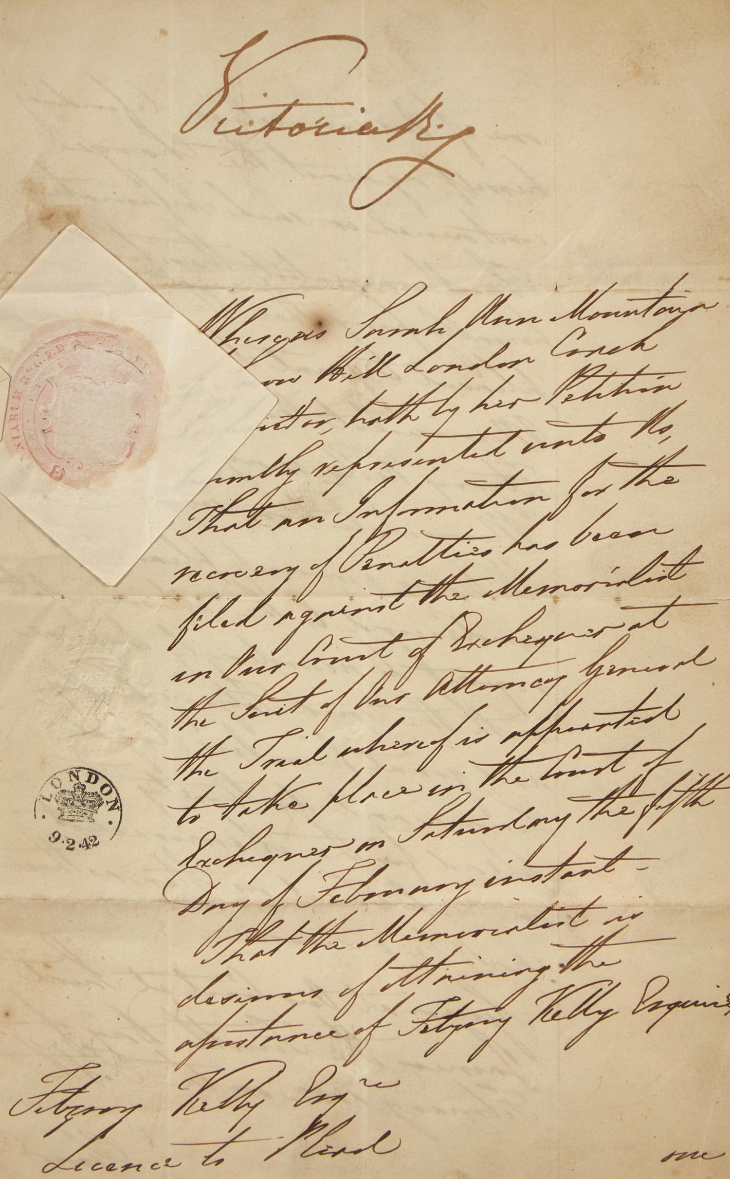 [British Isles] Victoria, Queen. Manuscript Document, signed