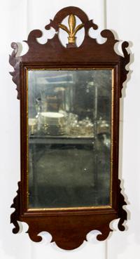 A Chippendale Mahogany Parcel-Gilt Mirror Height 30 x width 14 1/4 inches. — 19TH CENTURY