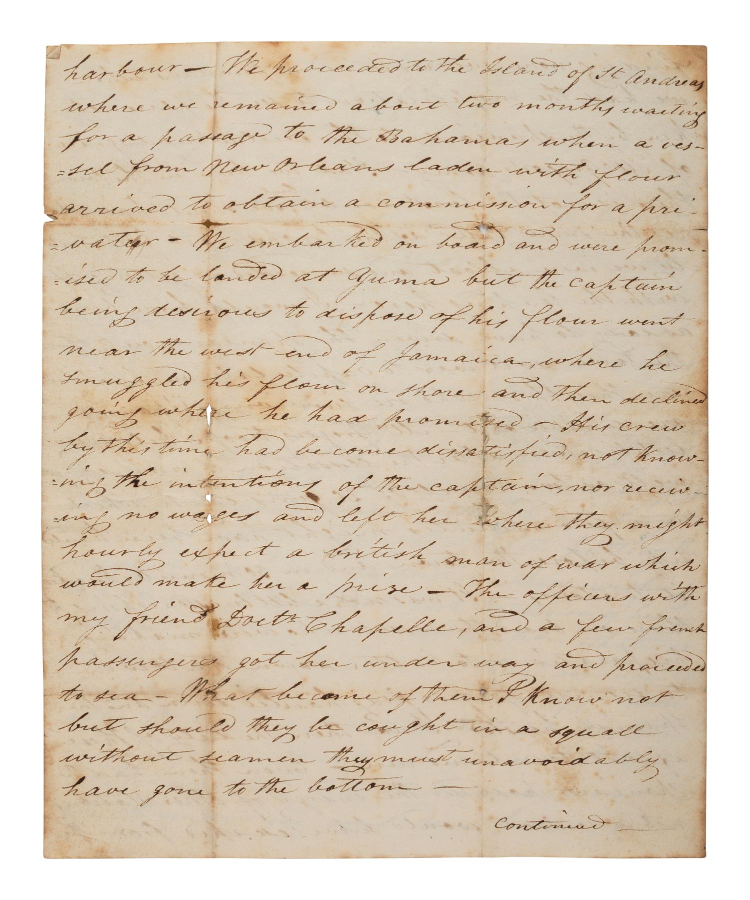 [REPUBLIC OF THE FLORIDAS] -- [FILIBUSTERS]. Letter regarding General Gregor MacGregor, the French privateer Louis-Michel Aury, and filibustering expeditions against Spanish territory. New York, [NY], 30 September 1819.