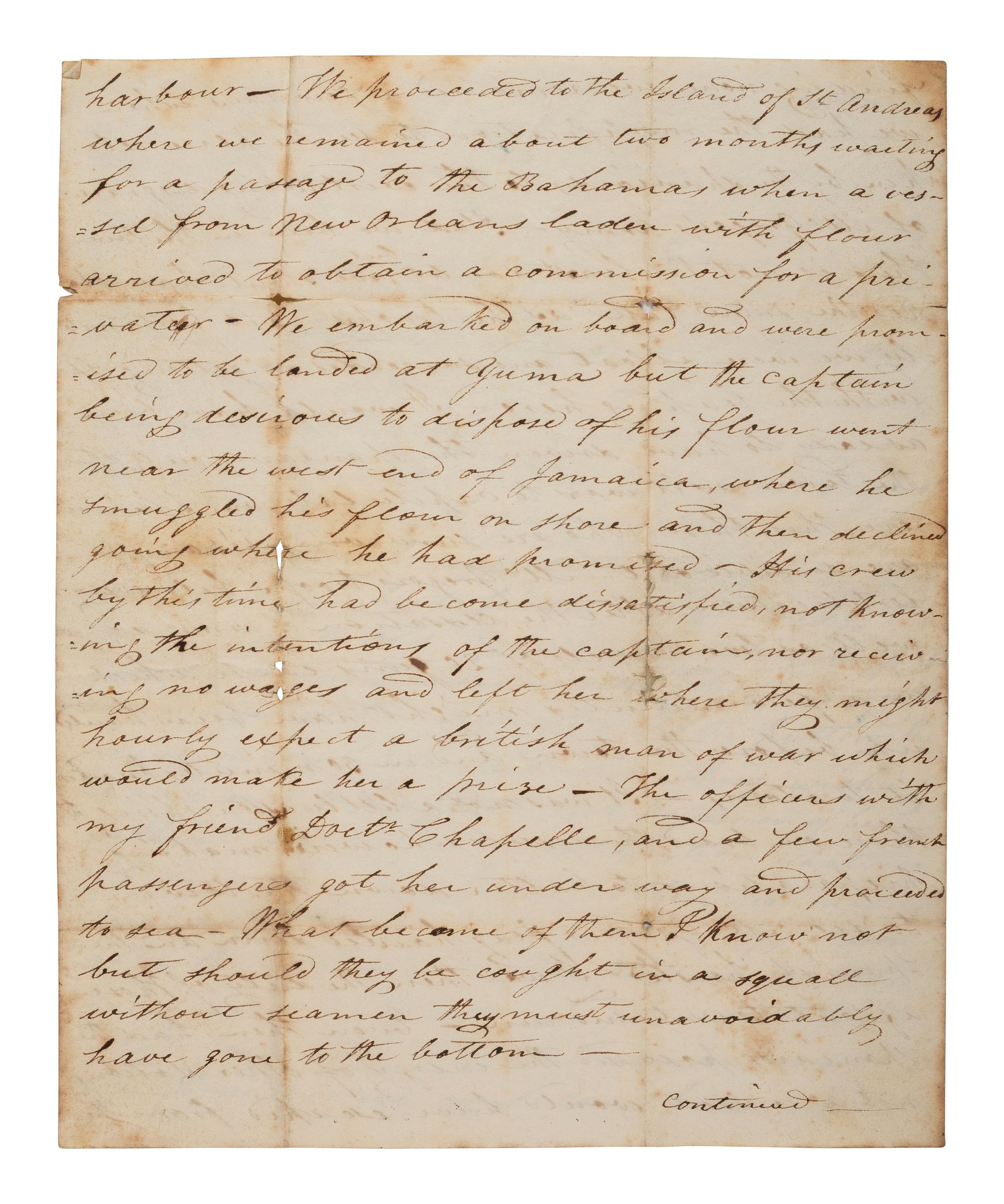 [REPUBLIC OF THE FLORIDAS] -- [FILIBUSTERS]. Letter regarding General Gregor MacGregor, the French privateer Louis-Michel Aury, and filibustering expeditions against Spanish territory. New York, [NY], 30 September 1819.