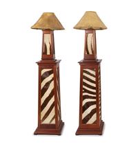 A Pair of Arts & Crafts Cherry and Zebra Lamps on Pedestals — EARLY 20TH CENTUR
