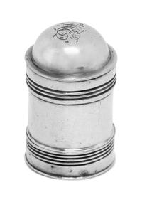 A George III Silver Nutmeg Grater, Likely Joseph Taylor, of canister form with a domed lid, the body having banded decoration and openi