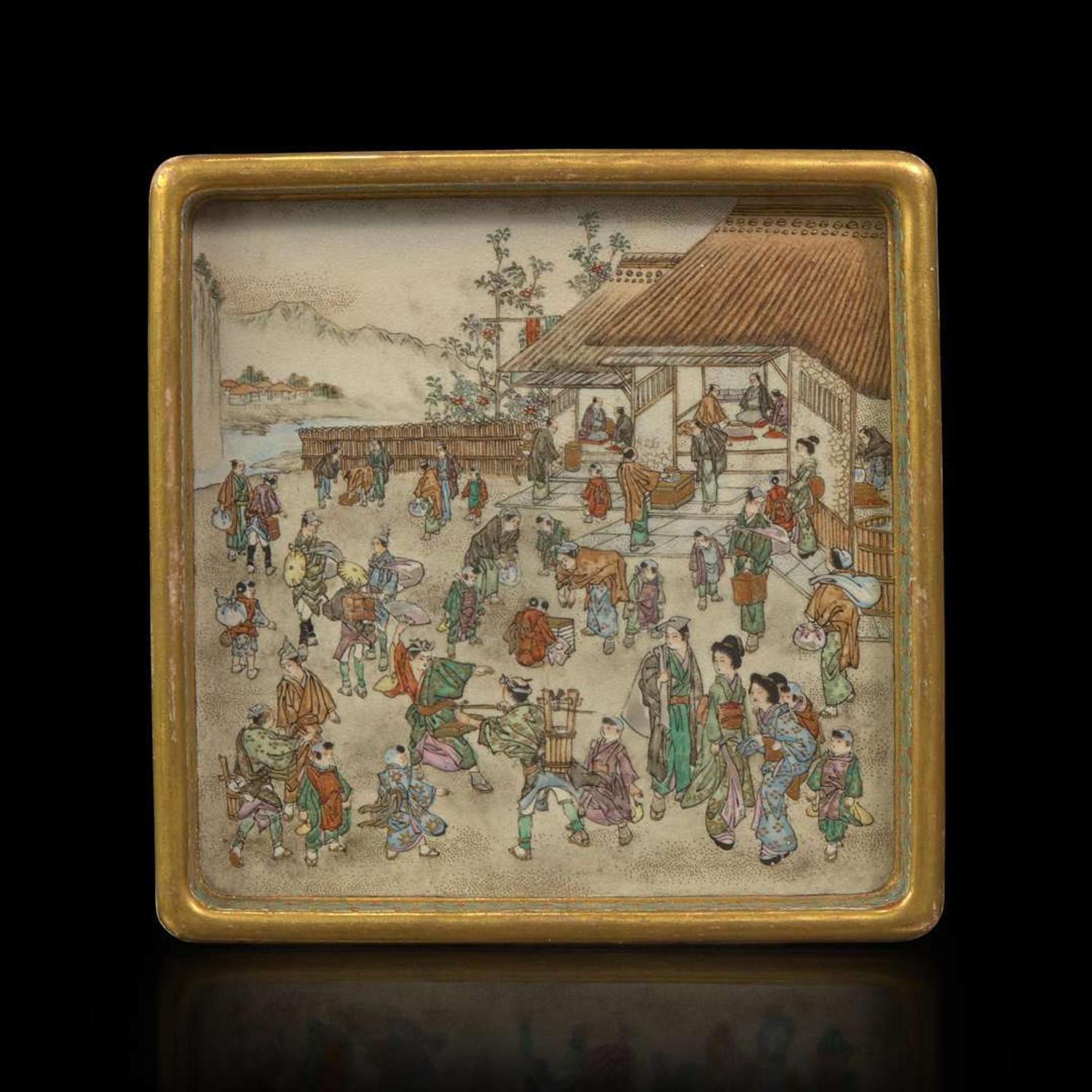 A well-decorated Satsuma-type square tray, Kinkozan workshop 萨摩烧风格方盘 Meiji period ??