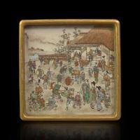 A well-decorated Satsuma-type square tray, Kinkozan workshop 萨摩烧风格方盘 Meiji period ??