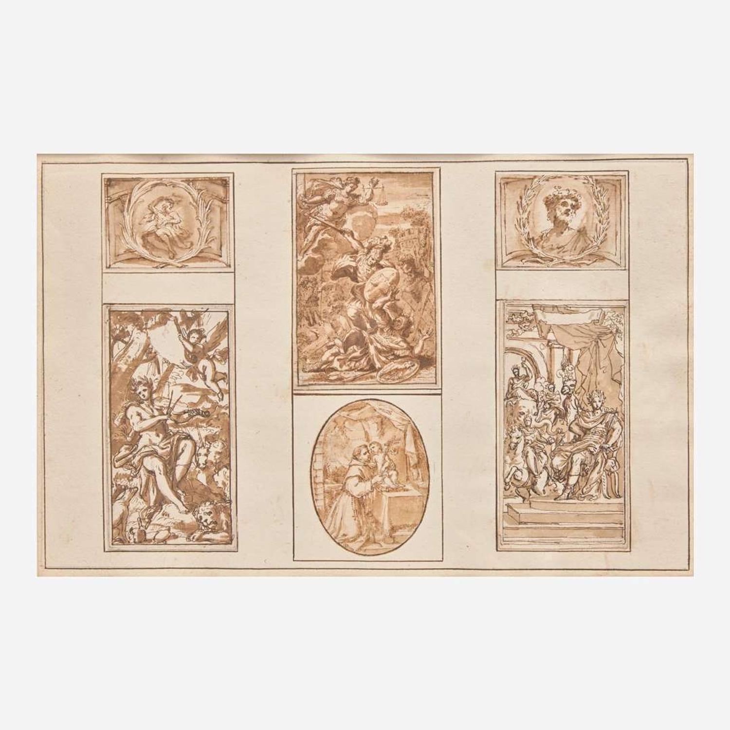 Italian School (17th Century) Set of Six Drawings, Including 'Orpheus Charming the Animals'