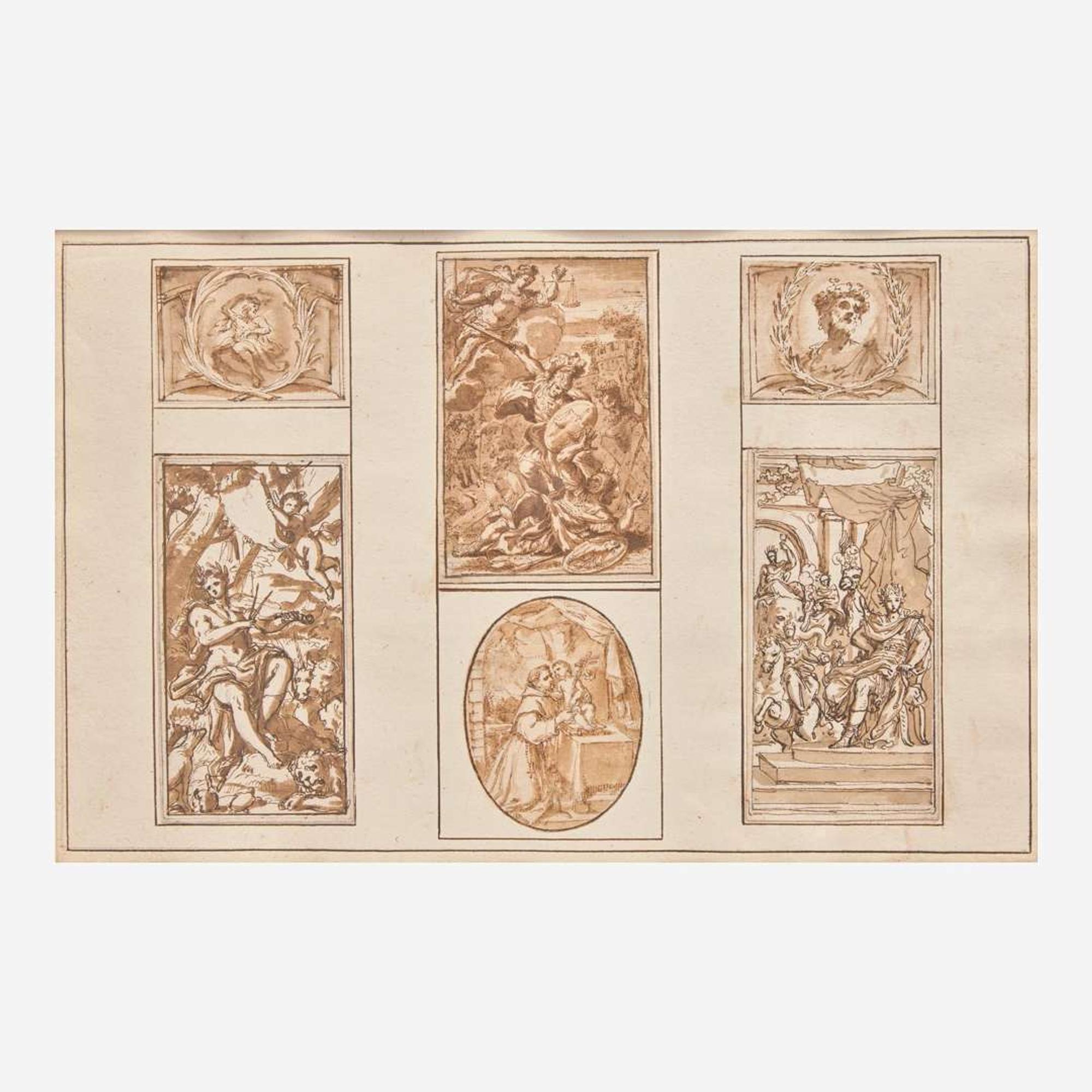Italian School (17th Century) Set of Six Drawings, Including 'Orpheus Charming the Animals'