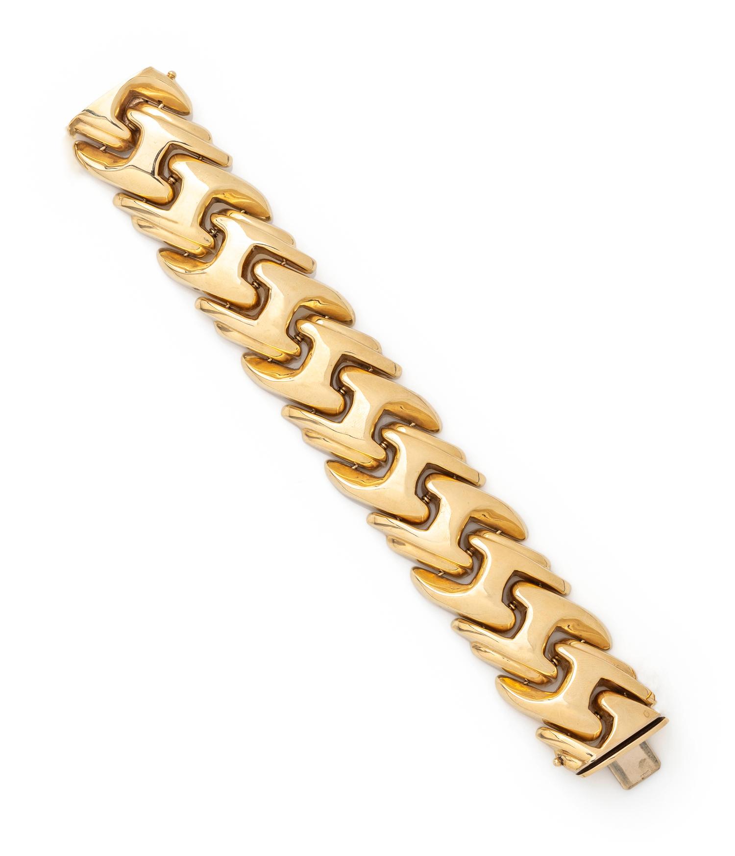 YELLOW GOLD HOLLOW FANCY LINK BRACELET