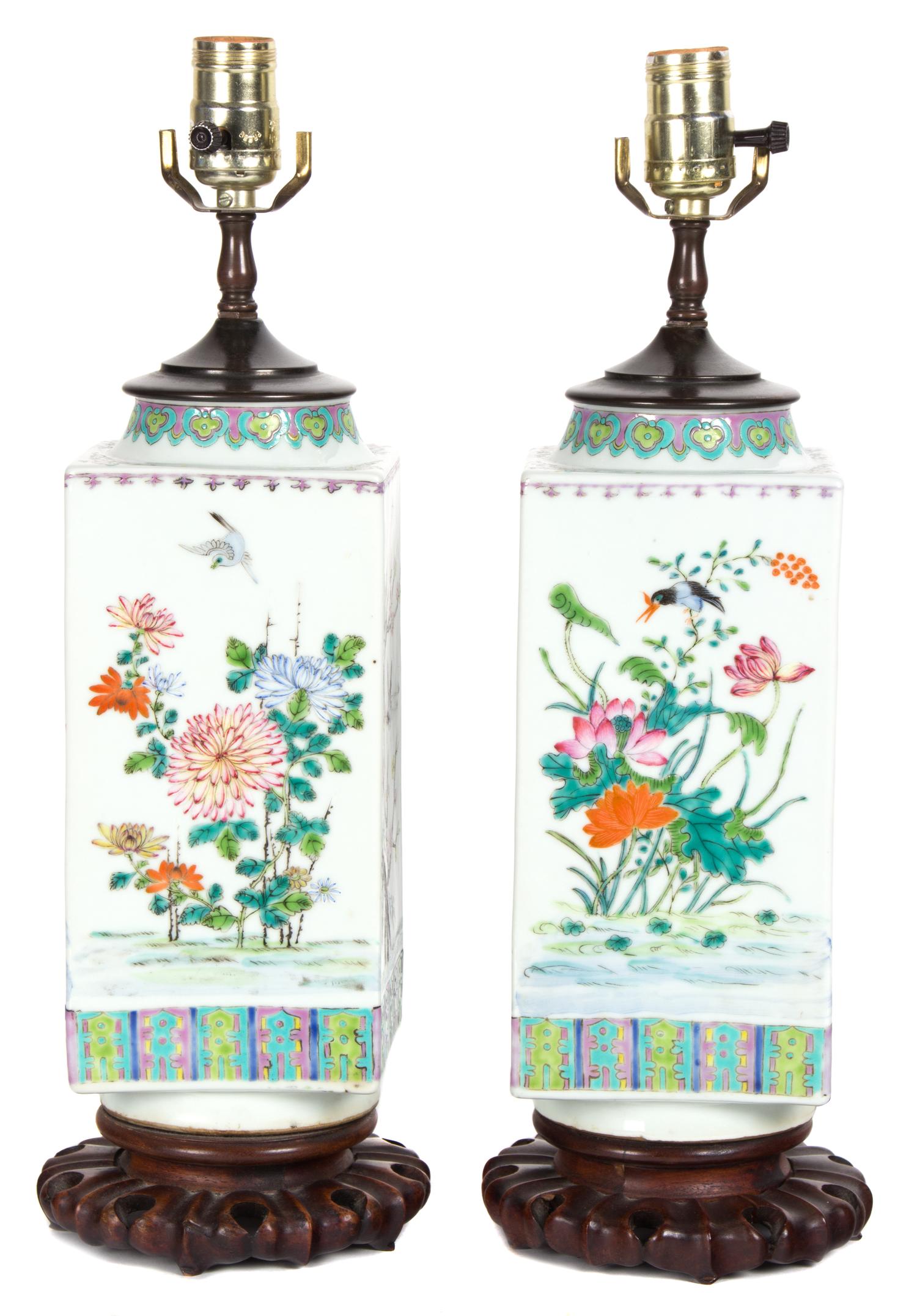 A Pair of Chinese Export Famille Verte Vases Height 11 1/4 inches. — 20TH CENTURY