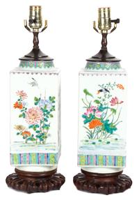 A Pair of Chinese Export Famille Verte Vases Height 11 1/4 inches. — 20TH CENTURY