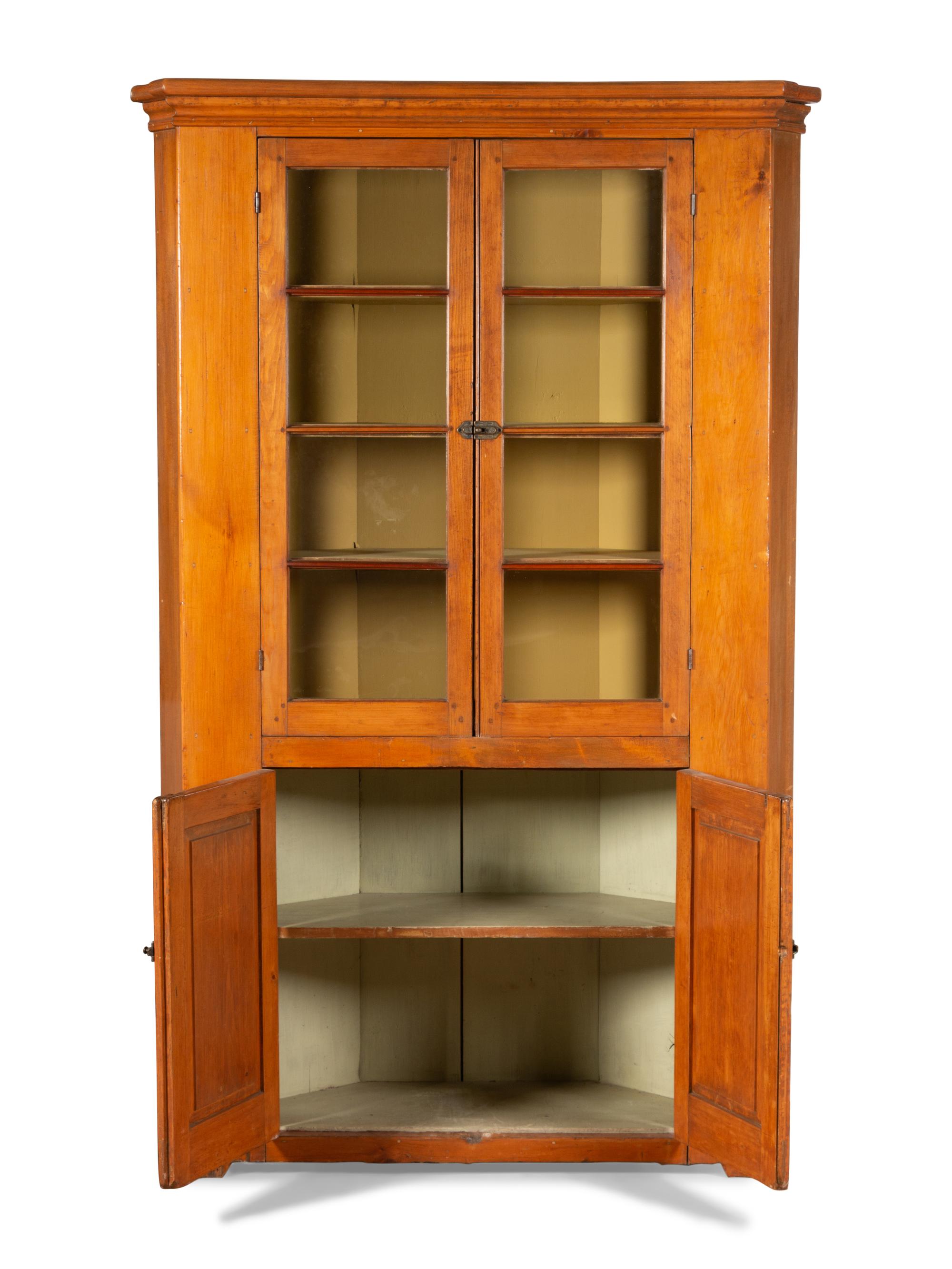 A Federal Pine and Maple Corner Cupboard