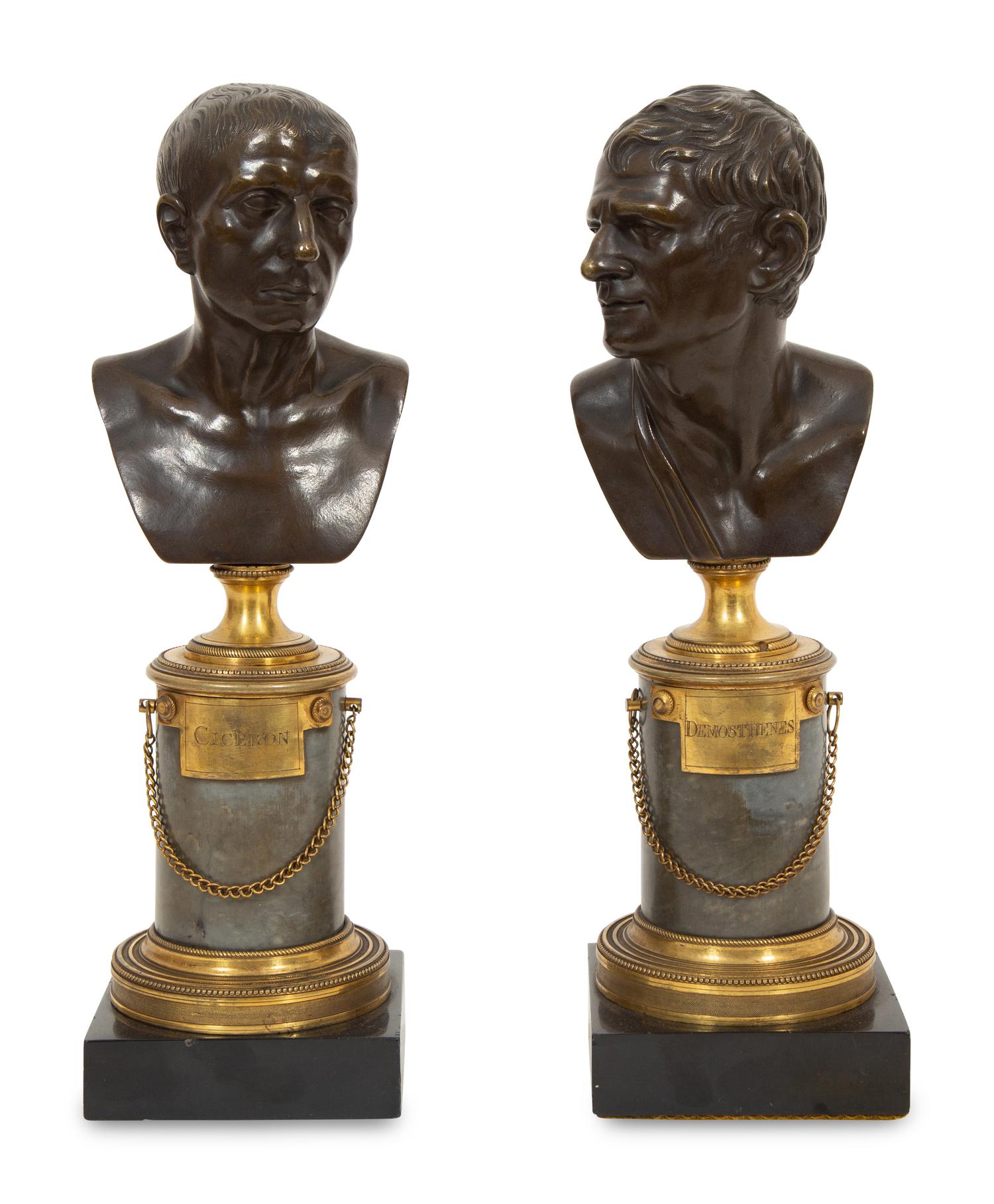 Three French Bronze Busts of Cicero and Demosthenes, and Roman Emperor Caracalla