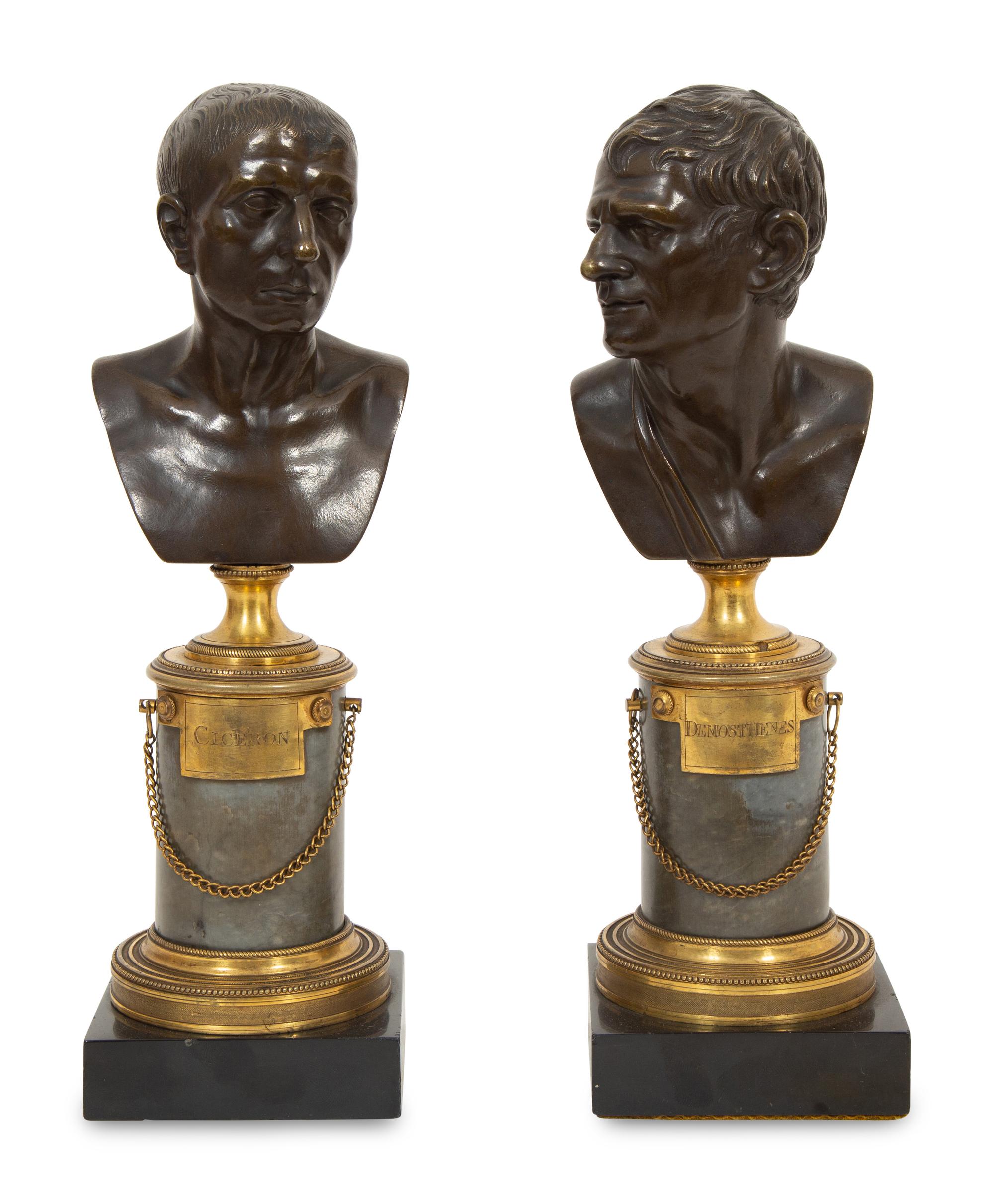 Three French Bronze Busts of Cicero and Demosthenes, and Roman Emperor Caracalla