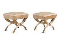 A Pair of Italian Cream-Painted and Parcel Gilt Curule-Form Stools