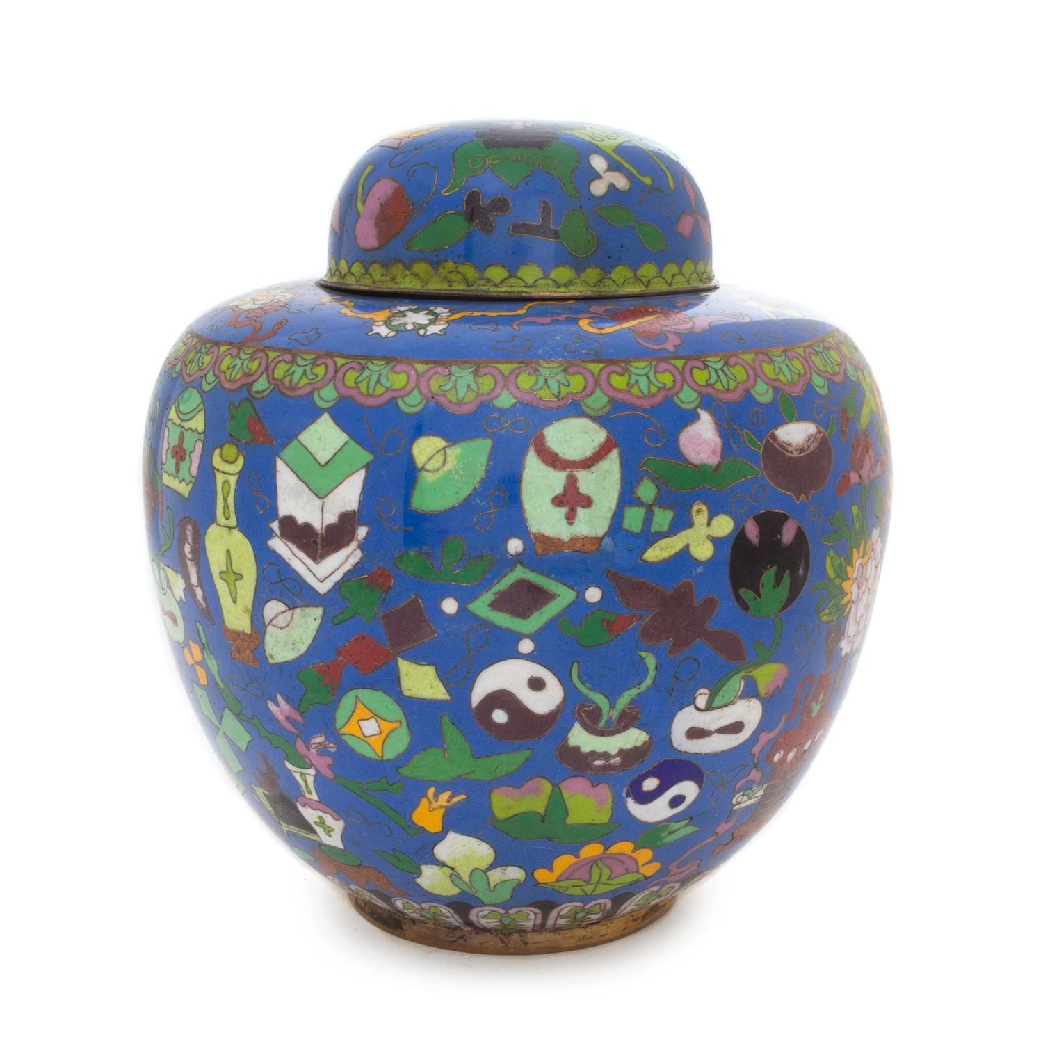 A Cloisonne Ginger Jar Height 9 1/2 inches.
