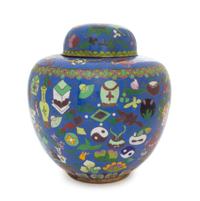 A Cloisonne Ginger Jar Height 9 1/2 inches.
