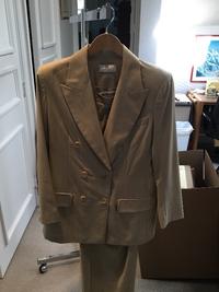 A Givenchy Tan Wool Pinstripe Pant Suit, Size 40.