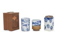 Three Japanese Blue and White Porcelain Articles