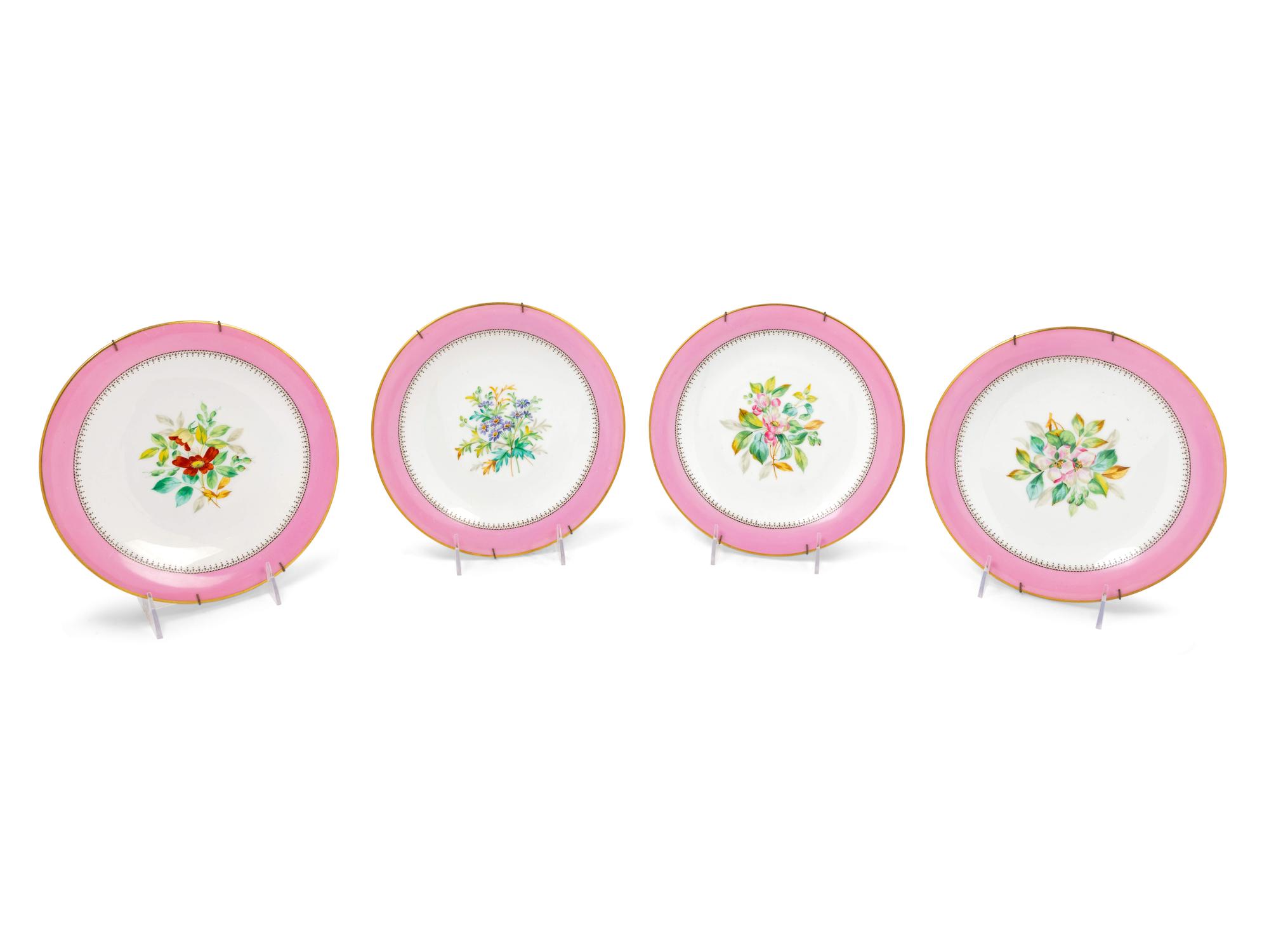 A Set of Four French Painted Porcelain Plates