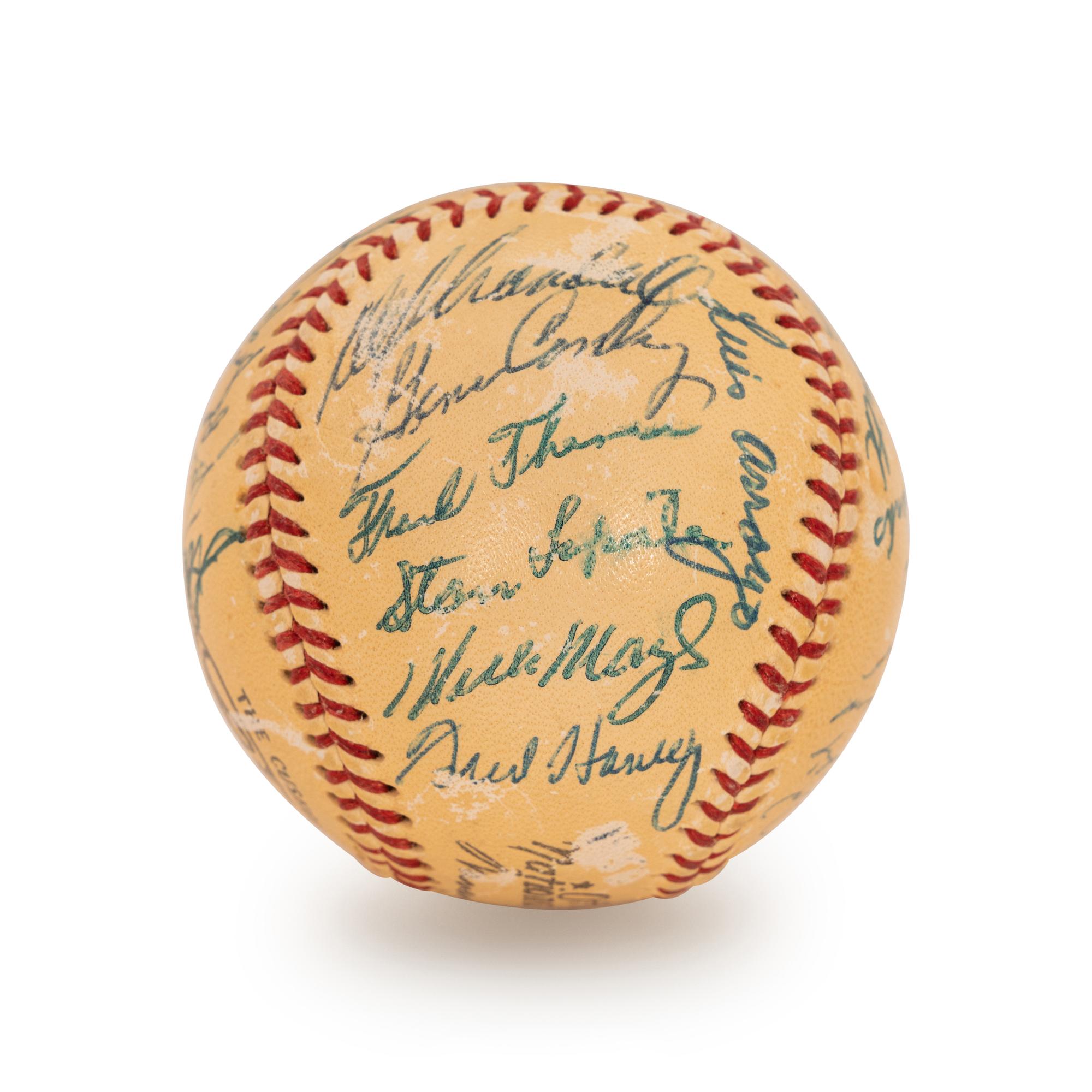 A 1955 All Star Game National League Team Signed Autograph Baseball Featuring Hank Aaron, Ernie Banks and Willie Mays (Beckett Authentication Services Letter BAS Certified)