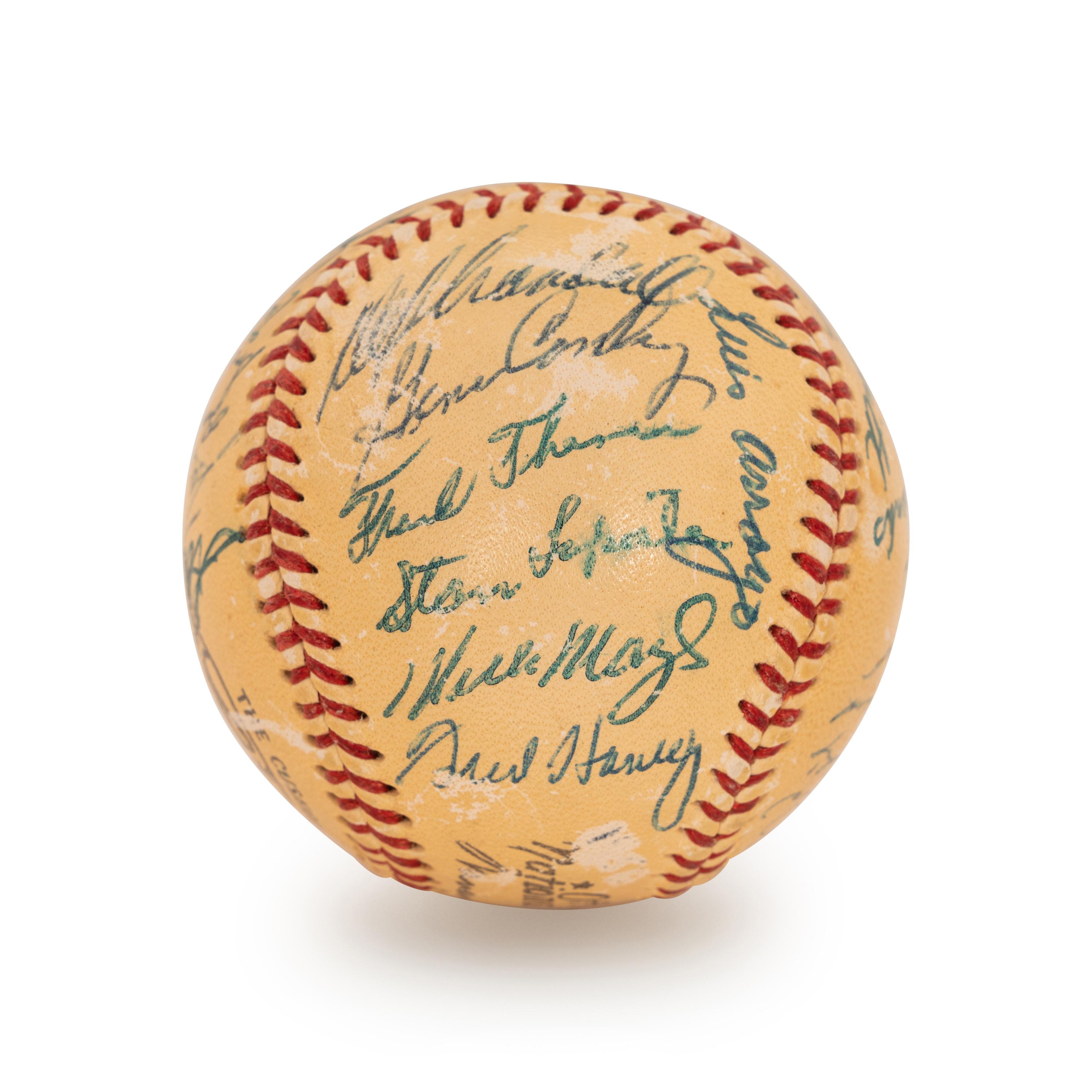 A 1955 All Star Game National League Team Signed Autograph Baseball Featuring Hank Aaron, Ernie Banks and Willie Mays (Beckett Authentication Services Letter BAS Certified)