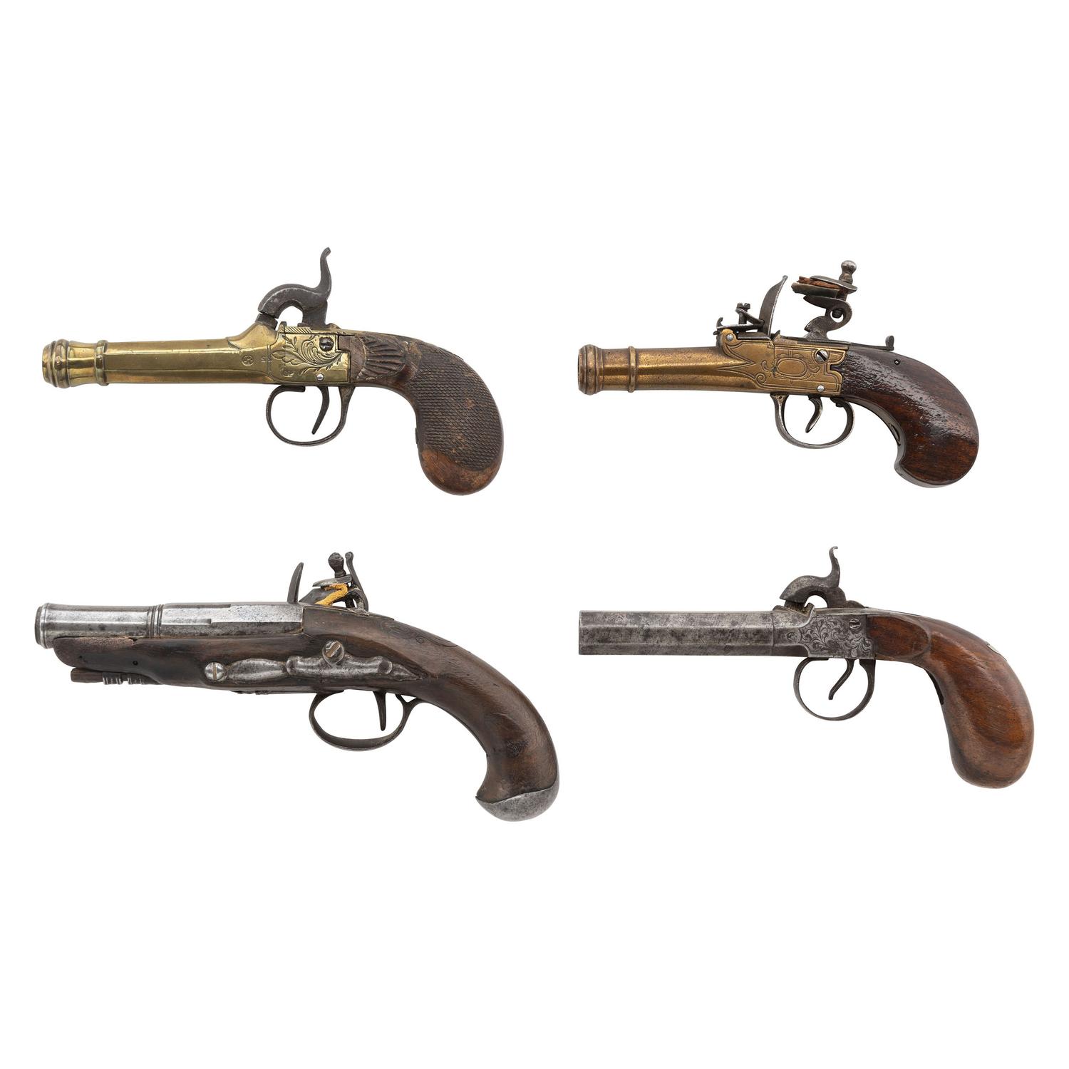 Lot of Four 19th Century English, French & Belgian Pocket Pistols