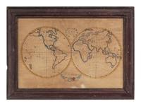 [WORLD]. ROBISON, Edward C. Manuscript double-hemisphere map of the world. 1831.