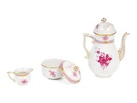 A Herend Chinese Bouquet Raspberry Porcelain Espresso Service