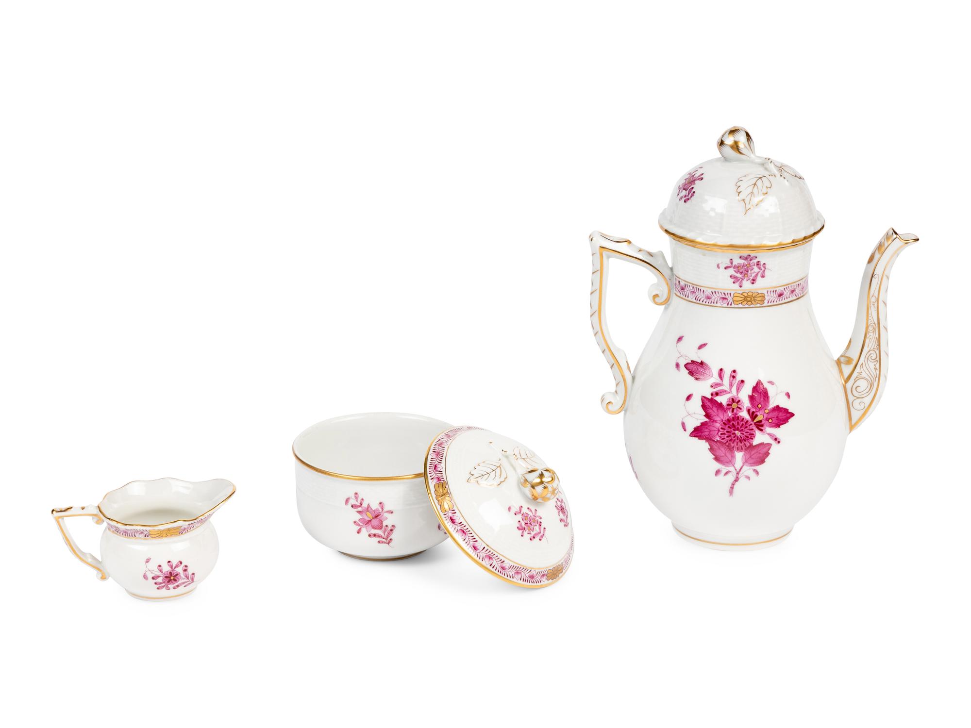 A Herend Chinese Bouquet Raspberry Porcelain Espresso Service
