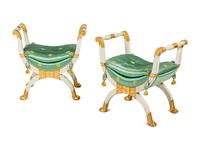 A Pair of Empire White-Painted and Parcel-Gilt Tabourets
