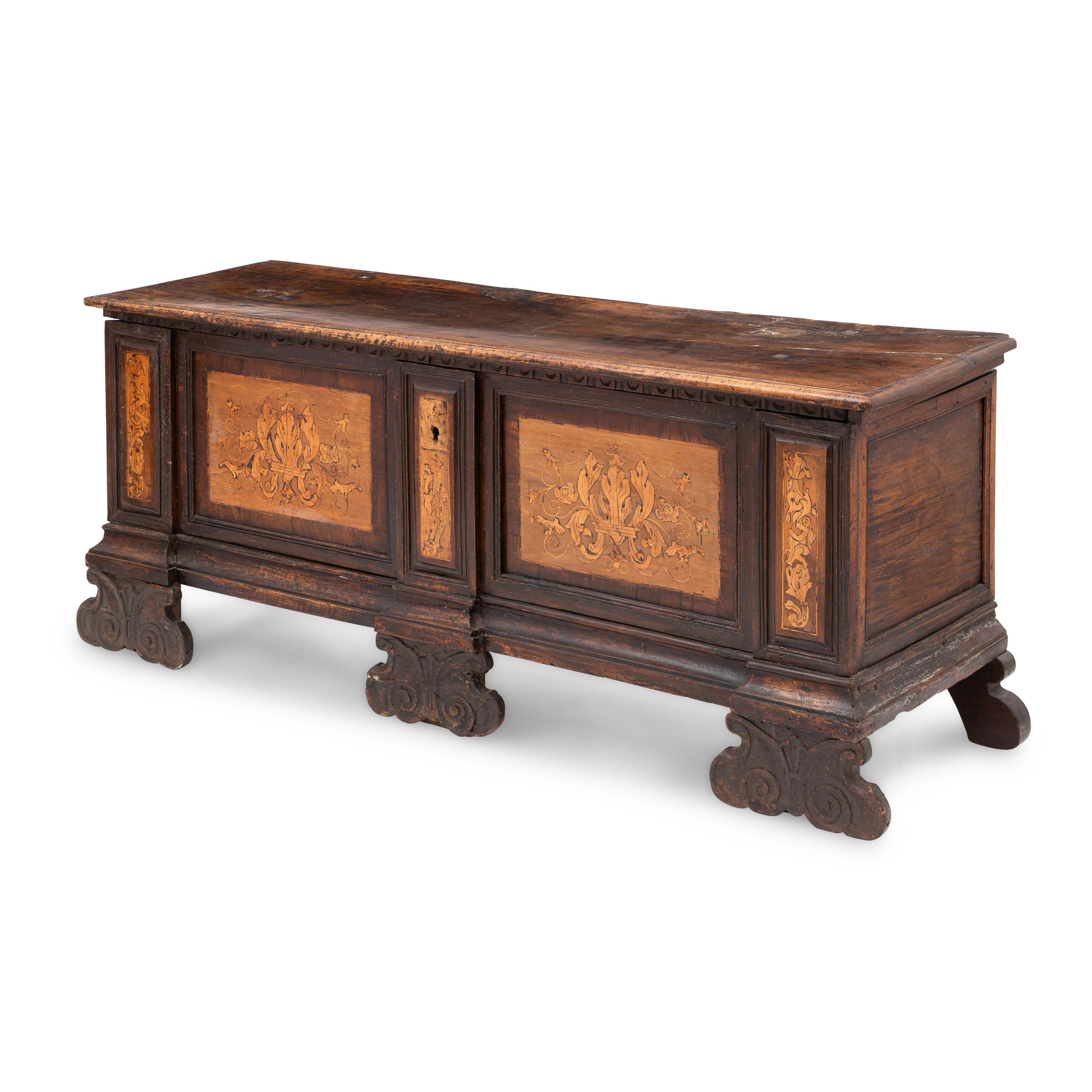 An Italian Walnut and Marquetry Cassone