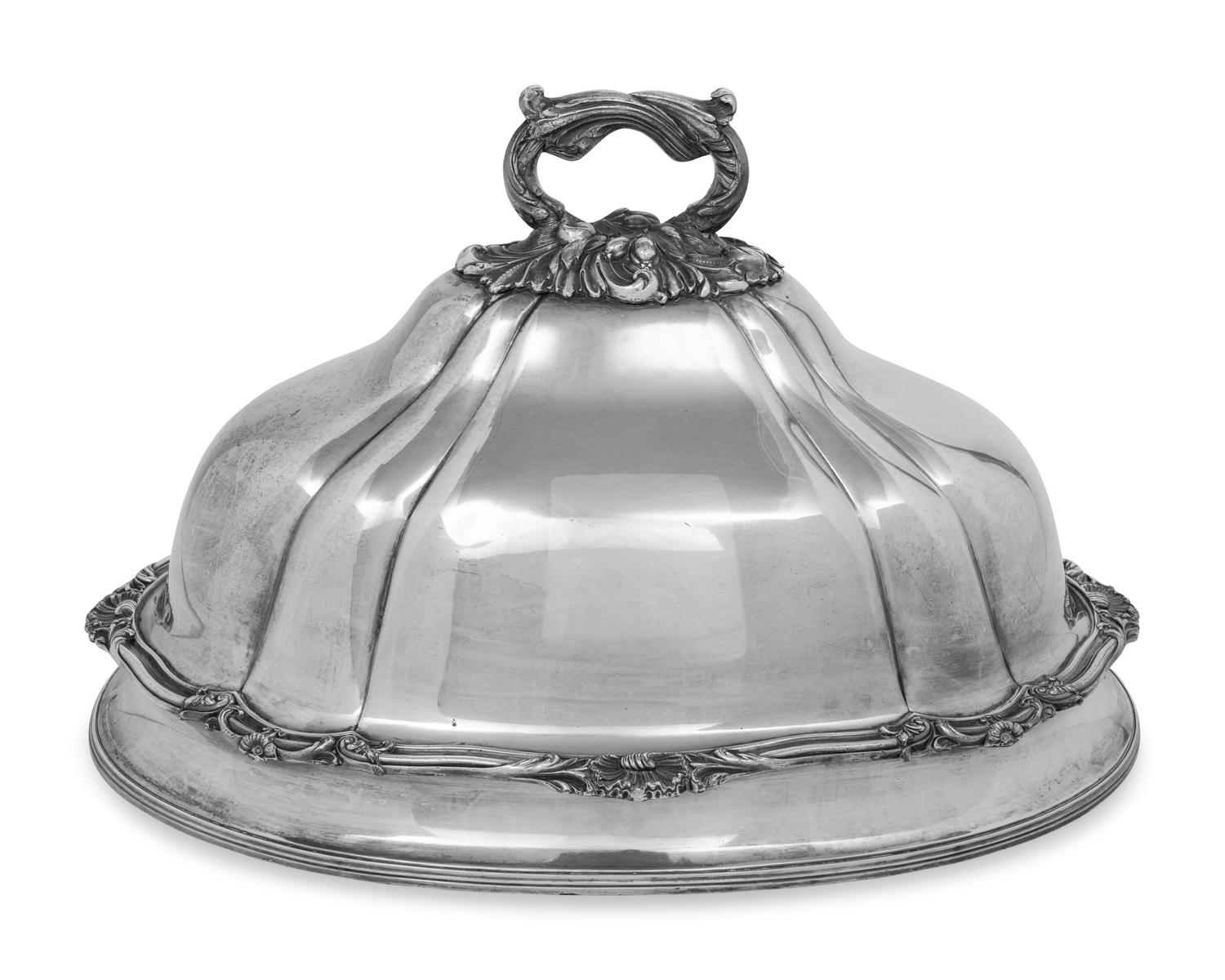 A George IV Silver-Plate Entree Dish and Cover and an Associated Meat Cloche