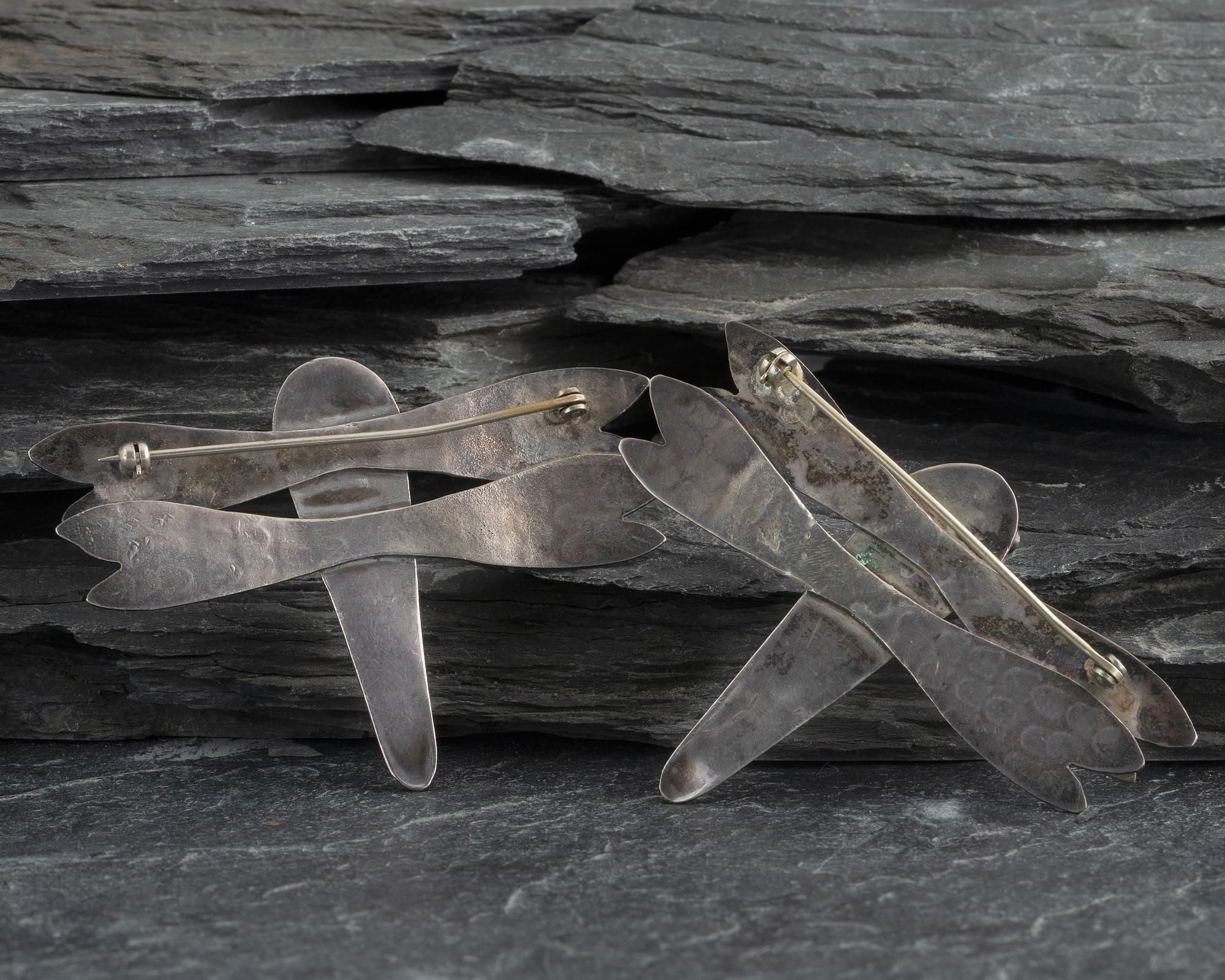 Pair of Navajo Silver and Turquoise Dragonfly Brooches / Pins
