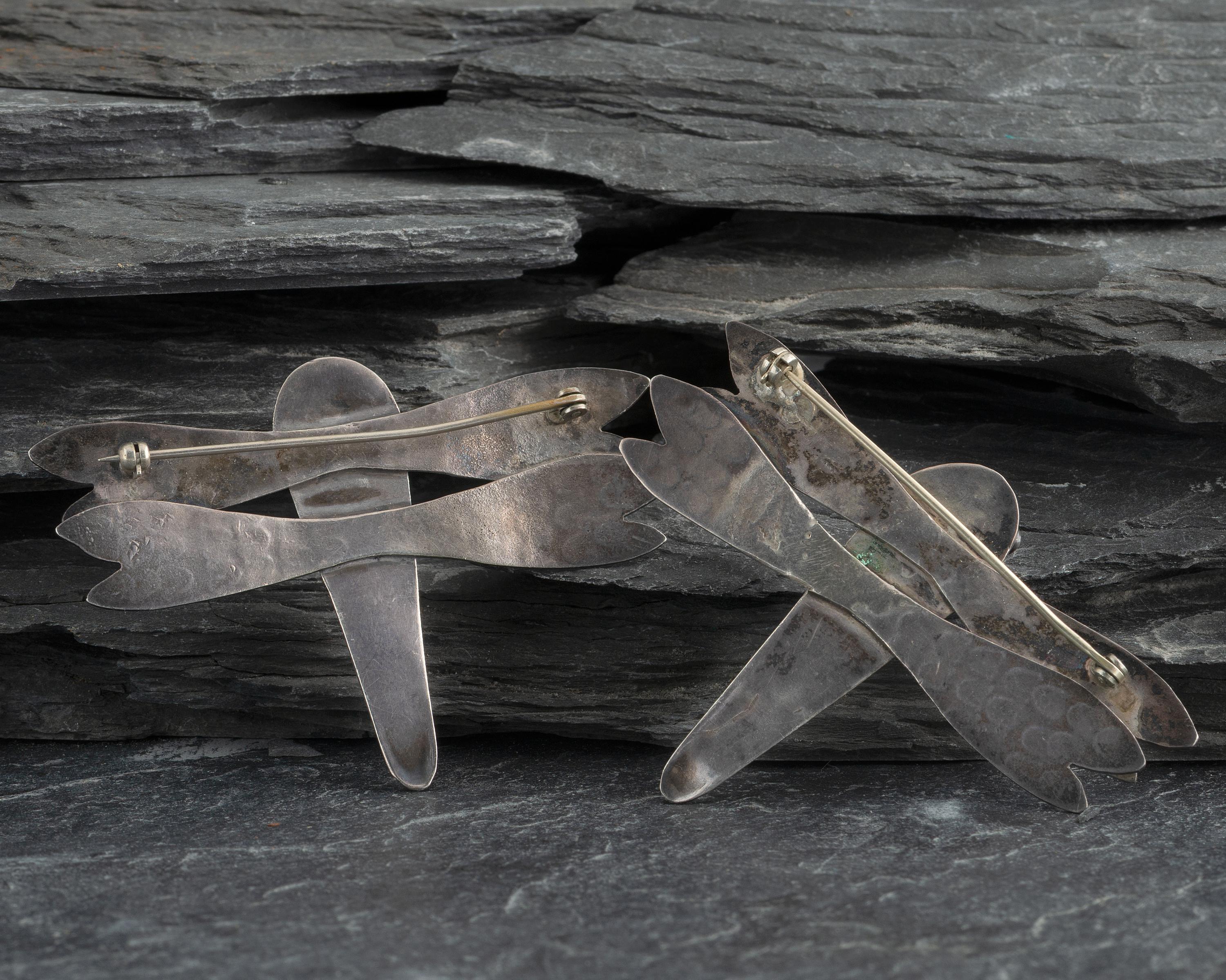 Pair of Navajo Silver and Turquoise Dragonfly Brooches / Pins