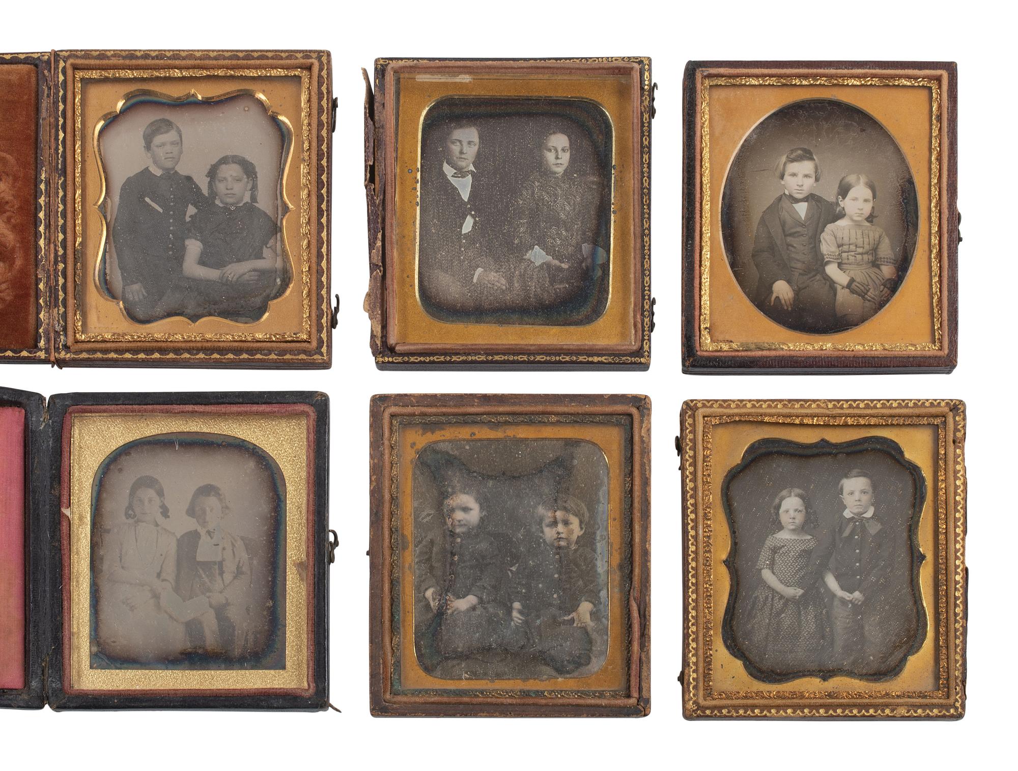 [EARLY PHOTOGRAPHY]. 34 sixth plate and quarter plate daguerreotypes of pairs of brothers & sisters