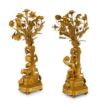 A Pair of Louis XV Style Six-Light Gilt Bronze Figural Candelabrum — 19TH CENTURY
