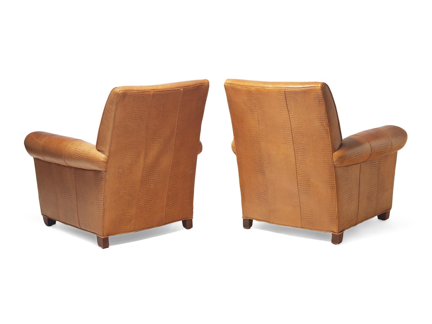 A Pair of Faux Crocodile-Embossed Leather Club Chairs